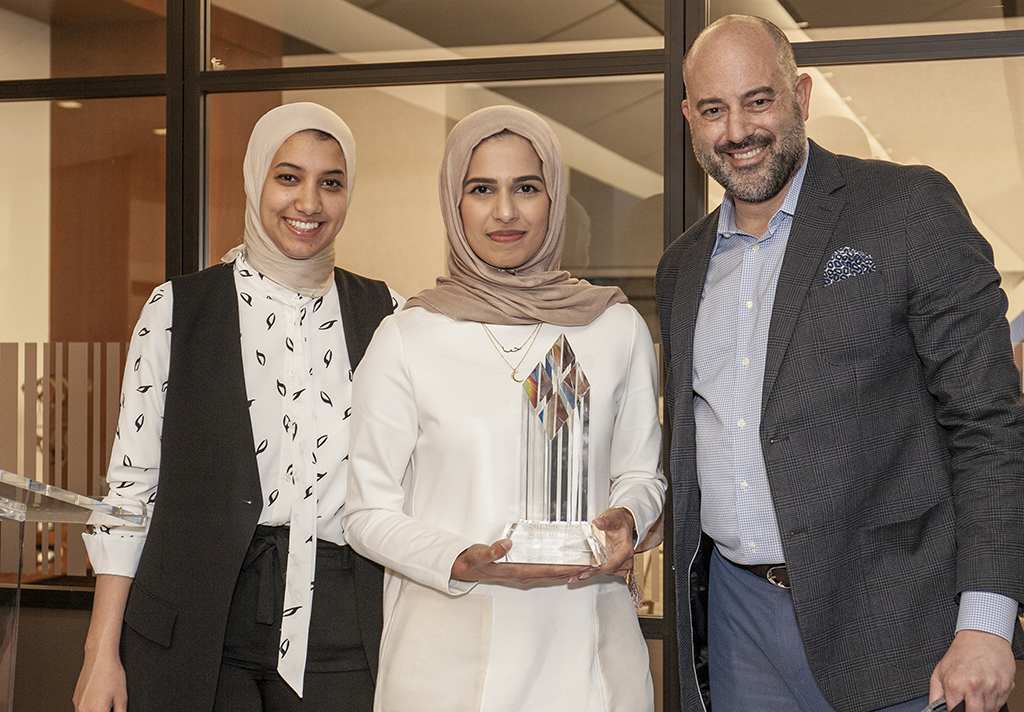 Sara Ebrahim, Amena Chaudhri and Bob Styles - 2019 Workplace of the Future Student Design Competition